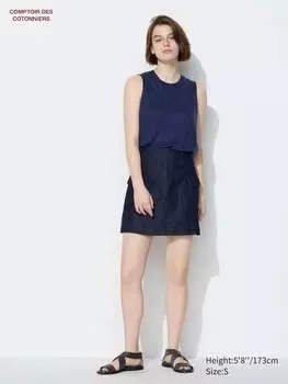 Мини-Юбка из смеси хлопка Uniqlo, синий
