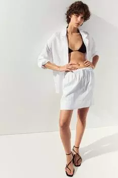 Мини-Юбка из смесового льна H&M, белый