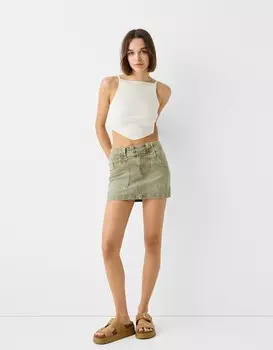 Мини-Юбка из твила Bershka, хаки