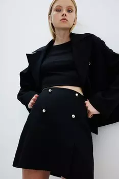 Мини-Юбка на пуговицах спереди H&M, черный