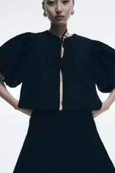 Мини-Юбка с английской вышивкой H&M, черный
