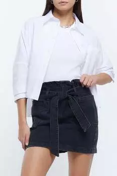 Мини-Юбка с карманами в виде бумажного пакета River Island, черный