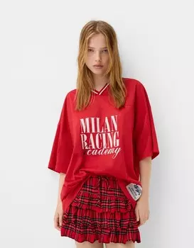 Мини-Юбка с оборками Bershka, красный