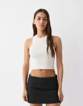 Мини-Юбка с отворотом на талии Bershka, черный