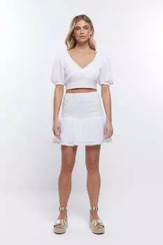 Мини-Юбка с присборенной талией River Island, белый