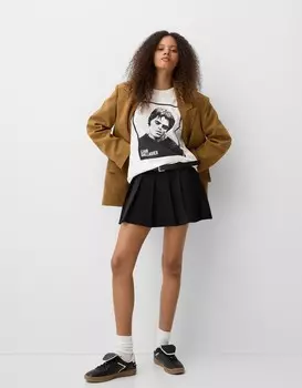 Мини-Юбка со складками и поясом Bershka, черный