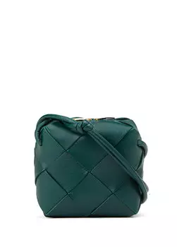 Мини-кассета темно-зеленая женская кожаная сумка через плечо Bottega Veneta