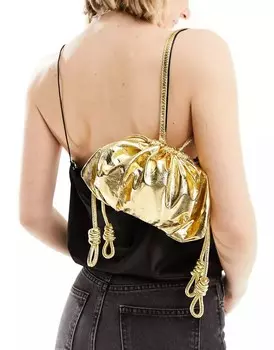 Мини-клатч золотистого цвета с кулиской ASOS