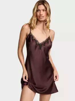 Мини-комбинация из атласа и розового кружева Victoria'S Secret, бордовый/коричневый