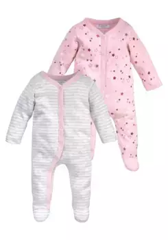 Мини-комбинезон для сна (упаковка, 2 шт., в упаковке 2 шт.), из натурального хлопка Klitzeklein, цвет Grau-Geringelt-Rosa-Bedruckt