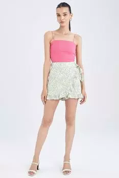 Мини-короткая юбка с цветочным узором DeFacto, бирюзовый