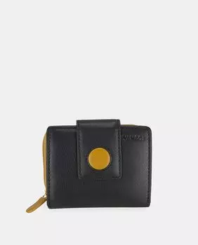 Мини-кошелек из черной кожи с пуговицей горчичного цвета Yancci, черный