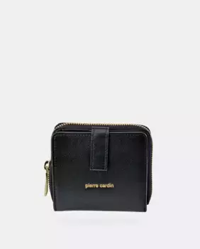Мини-кошелек из гладкой кожи черного цвета Pierre Cardin, черный
