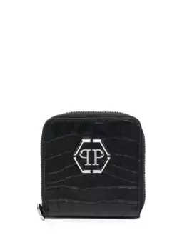 Мини-кошелек с тиснением под кожу крокодила Philipp Plein, черный