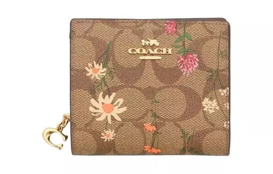 Мини-кошелек с застежкой-кнопкой, женский, из холста COACH