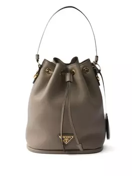 Мини кожаная сумка-ведро Prada, серый