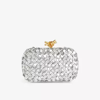Мини-кожаный клатч с узлом Bottega Veneta, серебряный