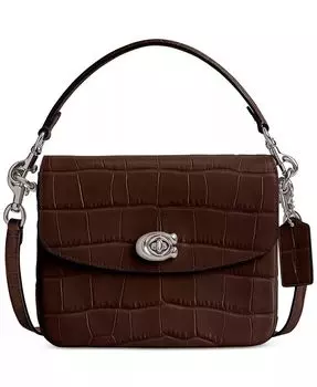 Мини-кроссбоди Cassie 19 из кожи с тиснением под крокодила Coach, коричневый