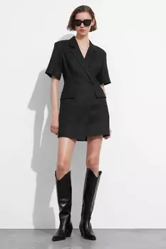 Мини-Льняное платье в стиле блейзер & Other Stories, черный