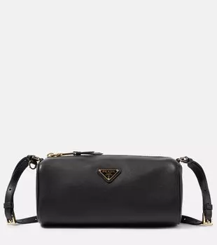 Мини лого кожаная сумка через плечо Prada, черный
