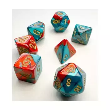 Мини-набор Poly — Gemini Red-Teal с золотом (7), Dice - Miniature 10mm & 5mm (Chessex)