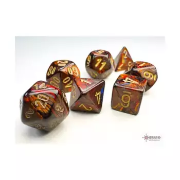 Мини-набор Poly — Скарабей Голубая кровь с золотом (7), Dice - Miniature 10mm & 5mm (Chessex)