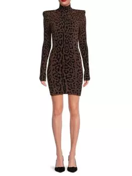 Мини-облегающее платье с животным принтом Roberto Cavalli, цвет Brown Black