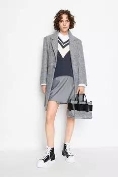 Мини-Пальто в клетку с поясом Armani Exchange, серый