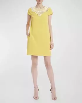 Мини-платье А-силуэта с бисером Badgley Mischka Collection, цвет Yellow