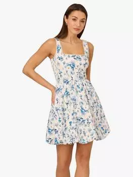 Мини-платье adrianna by с цветочным пузырчатым подолом Adrianna Papell, цвет Ivory/Blue