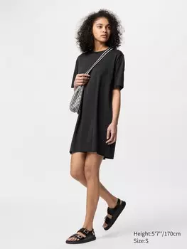 Мини-Платье airism из хлопка короткий рукав Uniqlo, цвет 09 черный
