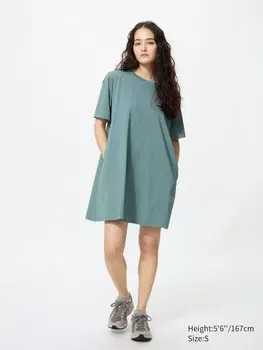 Мини-Платье airism из хлопка короткий рукав Uniqlo, цвет 54 зеленый