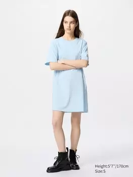 Мини-Платье airism из хлопка короткий рукав Uniqlo, цвет 60 синий