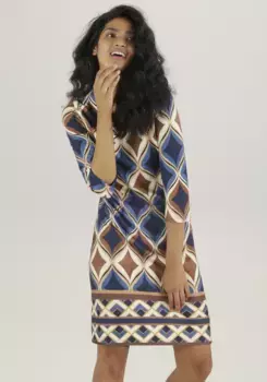 Мини-платье Aniston SELECTED с тонкой талией и элегантным принтом – НОВАЯ КОЛЛЕКЦИЯ, цвет Dunkelblau-Blau-Braun-Beige-Ocker-Offwhite