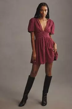 Мини-платье Anthropologie Katerina вельветовое на пуговицах, красный