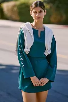 Мини-платье Anthropologie с длинными рукавами и графическим рисунком, зеленый