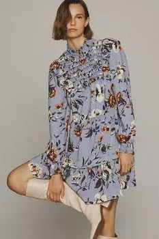 Мини-платье Anthropologie со сборками и длинными, синий