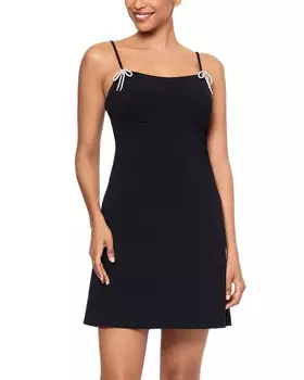Мини-платье AQUA Scuba из крепа с бантом и стразами, черный