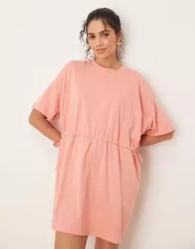 Мини-платье ASOS DESIGN с короткими рукавами и талией в терракотовом цвете