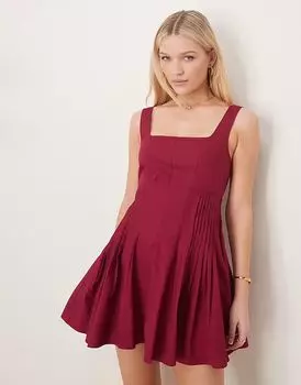 Мини-платье ASOS DESIGN с круглым вырезом и складками на талии малинового цвета