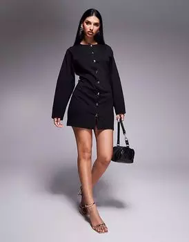 Мини-платье ASOS DESIGN с куполообразными рукавами и золотыми пуговицами