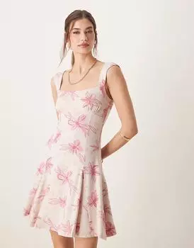 Мини-платье ASOS DESIGN с квадратным вырезом и принтом в виде розовых точек