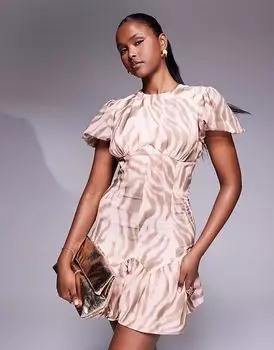Мини-платье ASOS DESIGN с приталенным шифоновым рукавом и принтом животных