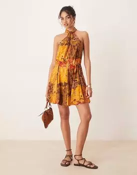 Мини-платье ASOS DESIGN с вырезом халтер и смешанным принтом в абстрактный принт