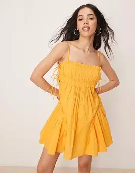 Мини-платье ASOS DESIGN в стиле бэби-долл с оборками по низу оранжевого цвета