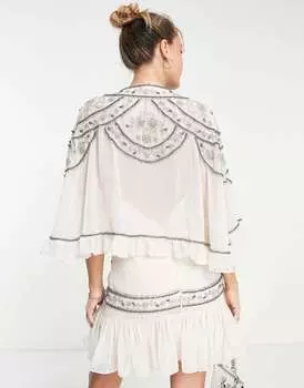 Мини-платье ASOS с кружевной отделкой, рукавами-накидкой и цветочным декором