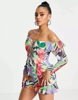 Мини-платье ASYOU с анималистическим принтом и вырезами