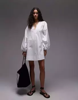 Мини-платье-бэбидолл Topshop из поплина белого цвета