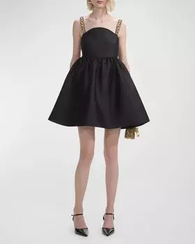Мини-платье Babydoll из тафты Self-Portrait, цвет Black
