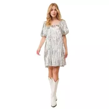 Мини-платье Babydoll с пайетками FASHNZFAB, серебряный